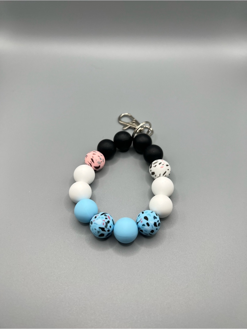 Silicone Bead Keychain - Pink, Blue, White, Black - Handmade - K0242C
